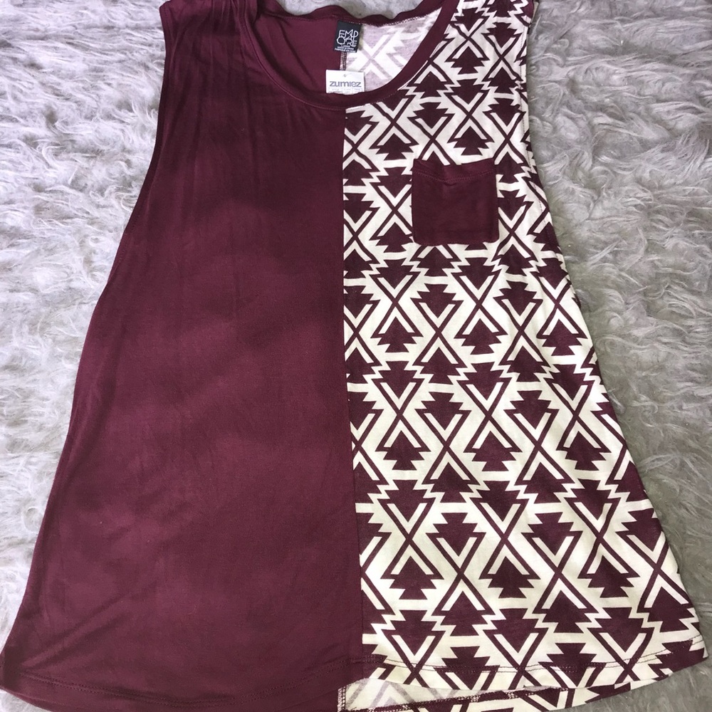 Burgundy and white T-shirt